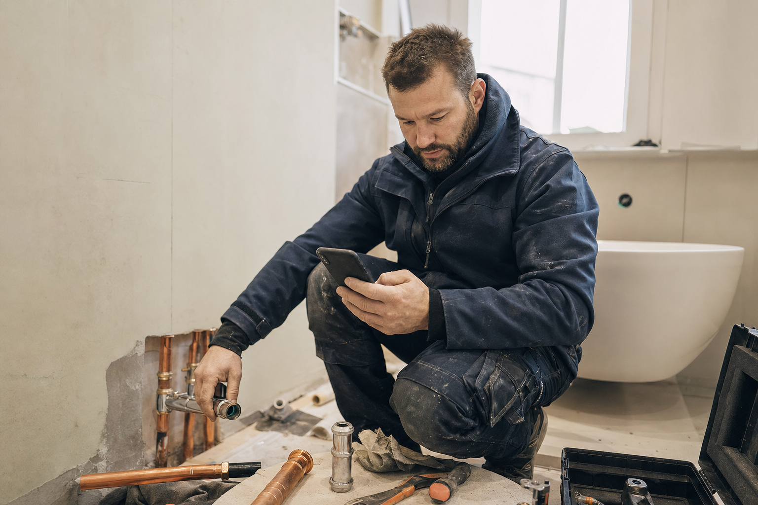 Schweizer Handwerker bei der Arbeit auf der Baustelle